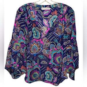 Alice & Trixie Silk Blouse XS Blue Pink Paisley Boho Top